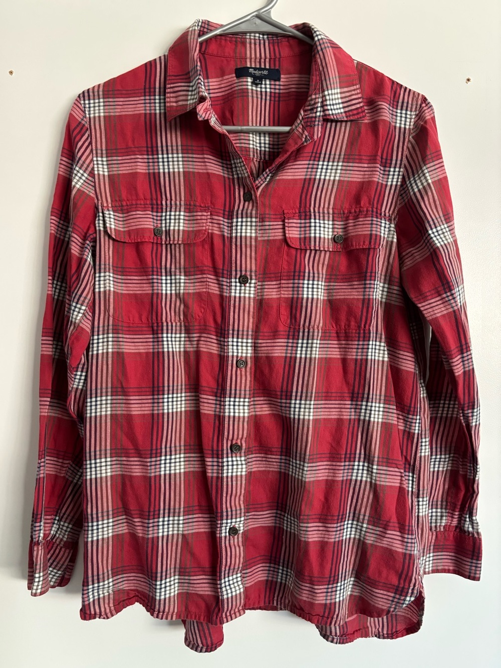 Madewell Red Plaid Button Down Shirt Flannel Size S 100% Cotton Soft Long Sleeve